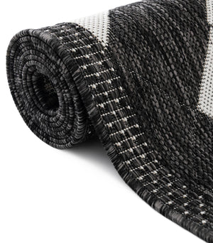 Black and White 7' 10 x 7' 10 Outdoor Modern Square Area Rug Weather Resistant for Patio, Deck, Terrace, Balcony, Porch 100% Polypropylene Modern Outside Carpet for Sale at Rug Engine