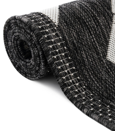 Black and White 7' 10 x 7' 10 Outdoor Modern Square Area Rug Weather Resistant for Patio, Deck, Terrace, Balcony, Porch 100% Polypropylene Modern Outside Carpet for Sale at Rug Engine
