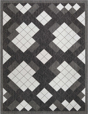 Black and White 7' 10 x 10' Outdoor Modern Rectangle Area Rug Weather Resistant for Patio, Deck, Terrace, Balcony, Porch 100% Polypropylene Modern Outside Carpet for Sale at Rug Engine