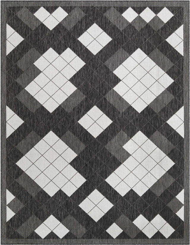Black and White 7' 10 x 10' Outdoor Modern Rectangle Area Rug Weather Resistant for Patio, Deck, Terrace, Balcony, Porch 100% Polypropylene Modern Outside Carpet for Sale at Rug Engine