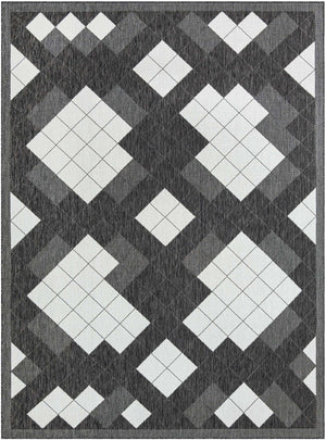 Black and White 9' x 12' Outdoor Modern Rectangle Area Rug Weather Resistant for Patio, Deck, Terrace, Balcony, Porch 100% Polypropylene Modern Outside Carpet for Sale at Rug Engine