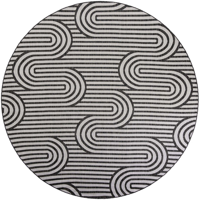 Black and White 10' x 10' Outdoor Modern Round Area Rug Weather Resistant for Patio, Deck, Terrace, Balcony, Porch 100% Polypropylene Modern Outside Carpet for Sale at Rug Engine
