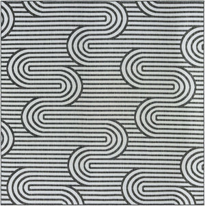 Black and White 10' x 10' Outdoor Modern Square Area Rug Weather Resistant for Patio, Deck, Terrace, Balcony, Porch 100% Polypropylene Modern Outside Carpet for Sale at Rug Engine