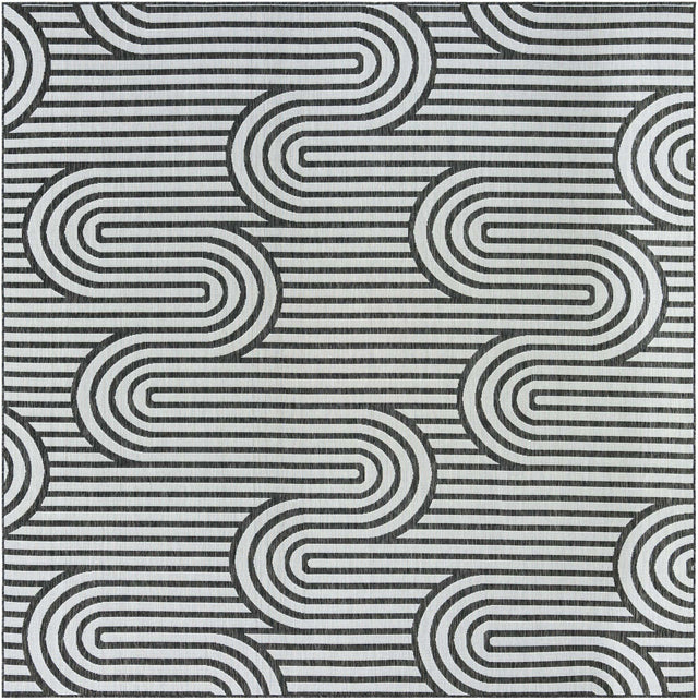 Black and White 10' x 10' Outdoor Modern Square Area Rug Weather Resistant for Patio, Deck, Terrace, Balcony, Porch 100% Polypropylene Modern Outside Carpet for Sale at Rug Engine