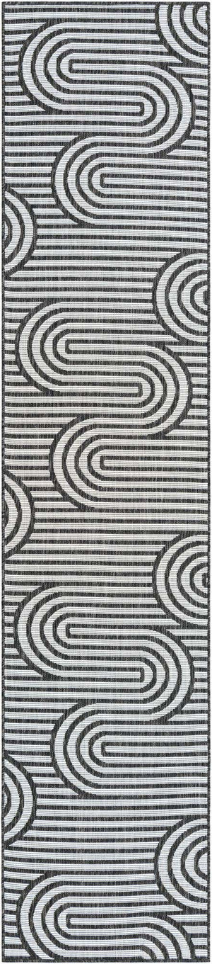 Black and White 2' 7 x 12' Outdoor Modern Runner Area Rug Weather Resistant for Patio, Deck, Terrace, Balcony, Porch