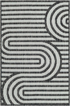 Black and White 2' x 3' 1 Outdoor Modern Rectangle Area Rug Weather Resistant for Patio, Deck, Terrace, Balcony, Porch 100% Polypropylene Modern Outside Carpet for Sale at Rug Engine