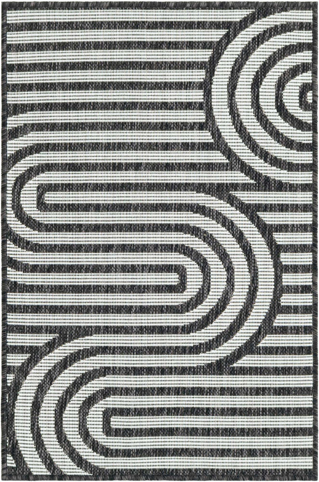 Black and White 2' x 3' 1 Outdoor Modern Rectangle Area Rug Weather Resistant for Patio, Deck, Terrace, Balcony, Porch 100% Polypropylene Modern Outside Carpet for Sale at Rug Engine