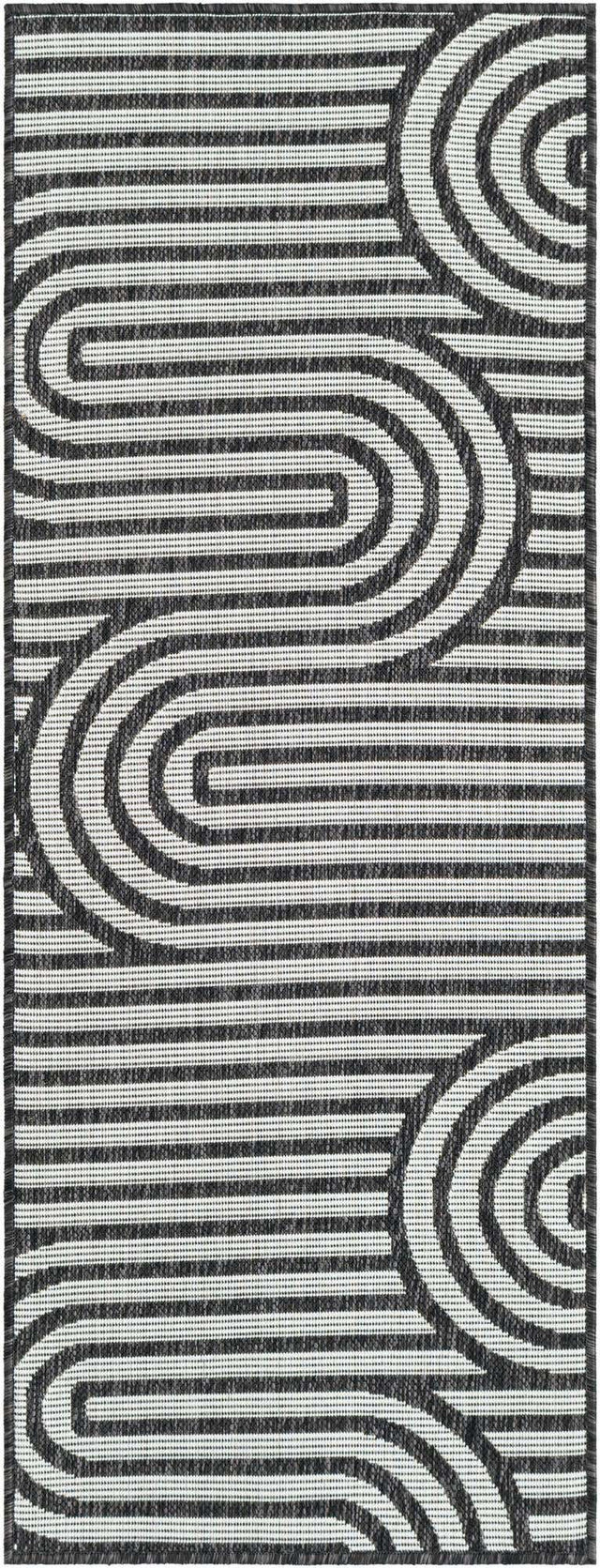 Black and White 2' x 5' 3 Outdoor Modern Runner Area Rug Weather Resistant for Patio, Deck, Terrace, Balcony, Porch 100% Polypropylene Modern Outside Carpet for Sale at Rug Engine