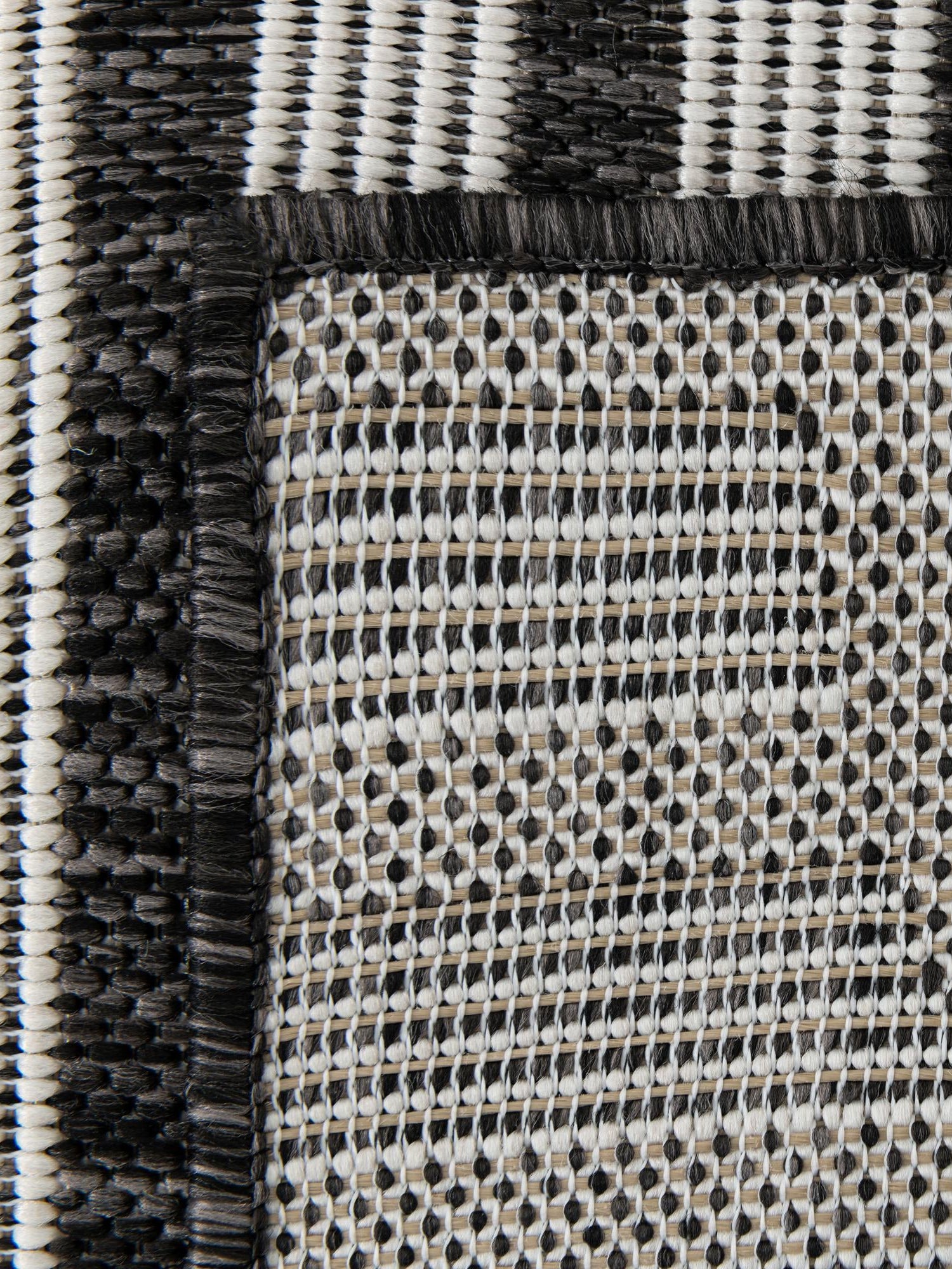 Black and White 4' 1 x 6' 1 Outdoor Modern Rectangle Area Rug Weather Resistant for Patio, Deck, Terrace, Balcony, Porch 100% Polypropylene Modern Outside Carpet for Sale at Rug Engine