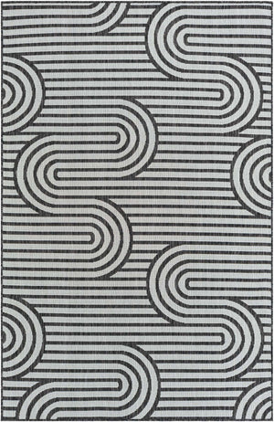 Black and White 5' 3 x 8' Outdoor Modern Rectangle Area Rug Weather Resistant for Patio, Deck, Terrace, Balcony, Porch 100% Polypropylene Modern Outside Carpet for Sale at Rug Engine