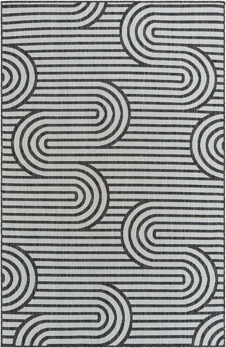 Black and White 5' 3 x 8' Outdoor Modern Rectangle Area Rug Weather Resistant for Patio, Deck, Terrace, Balcony, Porch 100% Polypropylene Modern Outside Carpet for Sale at Rug Engine