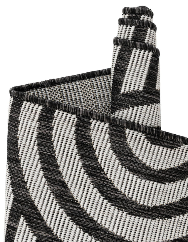 Black and White 2' x 5' 3 Outdoor Modern Runner Area Rug Weather Resistant for Patio, Deck, Terrace, Balcony, Porch 100% Polypropylene Modern Outside Carpet for Sale at Rug Engine