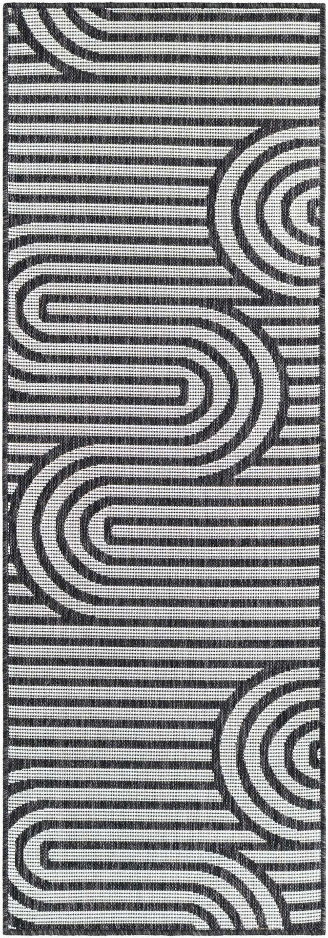 Black and White 2' x 6' 1 Outdoor Modern Runner Area Rug Weather Resistant for Patio, Deck, Terrace, Balcony, Porch 100% Polypropylene Modern Outside Carpet for Sale at Rug Engine
