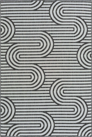 Black and White 6' 1 x 9' Outdoor Modern Rectangle Area Rug Weather Resistant for Patio, Deck, Terrace, Balcony, Porch 100% Polypropylene Modern Outside Carpet for Sale at Rug Engine
