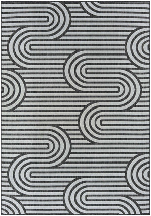 Black and White 7' 1 x 10' Outdoor Modern Rectangle Area Rug Weather Resistant for Patio, Deck, Terrace, Balcony, Porch 100% Polypropylene Modern Outside Carpet for Sale at Rug Engine