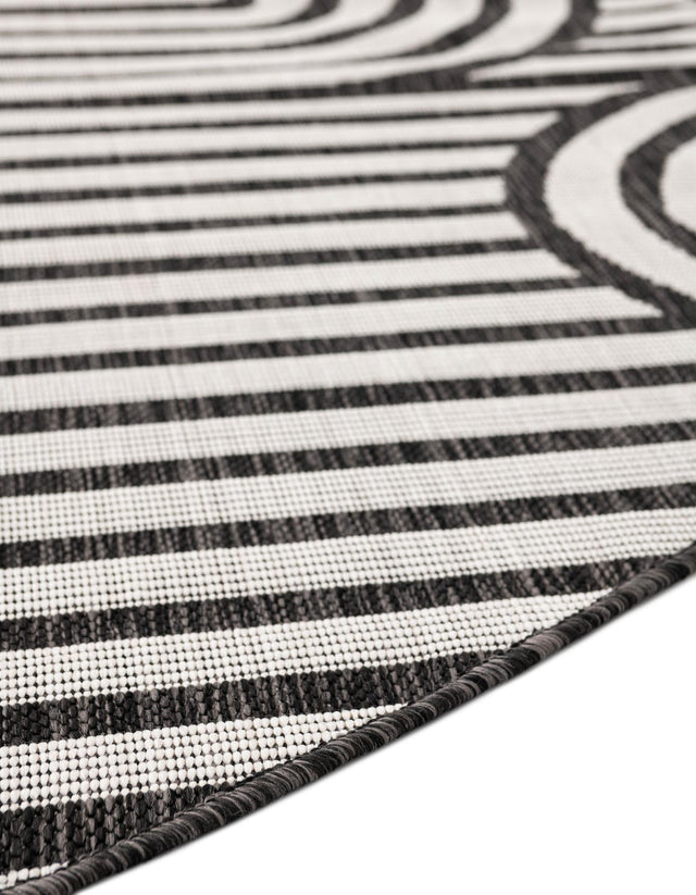 Black and White 4' 1 x 4' 1 Outdoor Modern Round Area Rug Weather Resistant for Patio, Deck, Terrace, Balcony, Porch 100% Polypropylene Modern Outside Carpet for Sale at Rug Engine