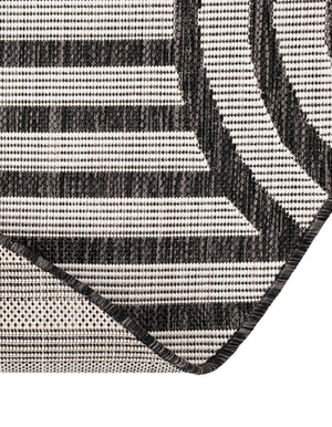 Black and White 4' 1 x 4' 1 Outdoor Modern Round Area Rug Weather Resistant for Patio, Deck, Terrace, Balcony, Porch 100% Polypropylene Modern Outside Carpet for Sale at Rug Engine
