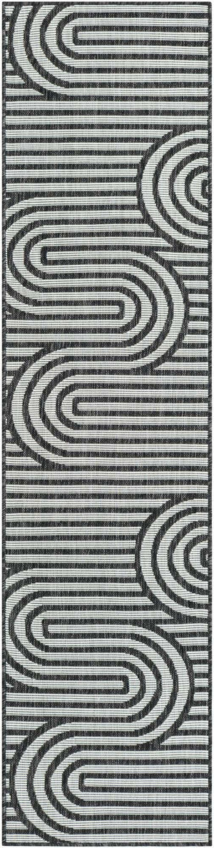 Black and White 2' x 8' Outdoor Modern Runner Area Rug Weather Resistant for Patio, Deck, Terrace, Balcony, Porch 100% Polypropylene Modern Outside Carpet for Sale at Rug Engine