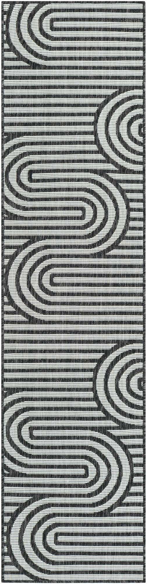 Black and White 2' x 8' Outdoor Modern Runner Area Rug Weather Resistant for Patio, Deck, Terrace, Balcony, Porch 100% Polypropylene Modern Outside Carpet for Sale at Rug Engine