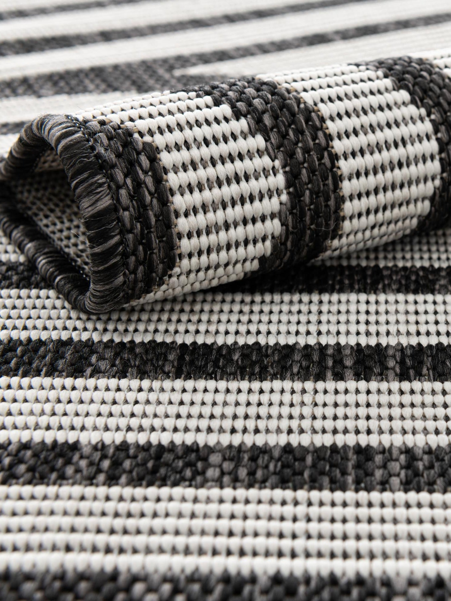 Black and White 10' x 10' Outdoor Modern Square Area Rug Weather Resistant for Patio, Deck, Terrace, Balcony, Porch 100% Polypropylene Modern Outside Carpet for Sale at Rug Engine