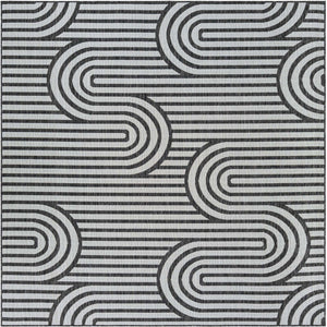 Black and White 7' 10 x 7' 10 Outdoor Modern Square Area Rug Weather Resistant for Patio, Deck, Terrace, Balcony, Porch 100% Polypropylene Modern Outside Carpet for Sale at Rug Engine
