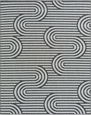 Black and White 7' 10 x 10' Outdoor Modern Rectangle Area Rug Weather Resistant for Patio, Deck, Terrace, Balcony, Porch 100% Polypropylene Modern Outside Carpet for Sale at Rug Engine