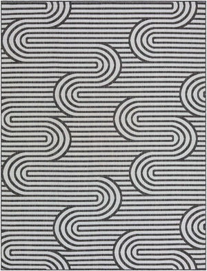 Black and White 9' x 12' Outdoor Modern Rectangle Rug