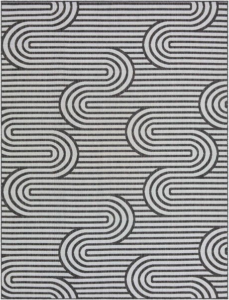 Black and White 9' x 12' Outdoor Modern Rectangle Rug