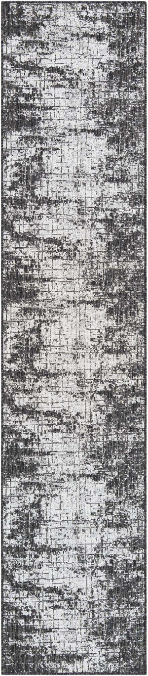 Black and White 2' 7 x 12' Outdoor Modern Runner Area Rug Weather Resistant for Patio, Deck, Terrace, Balcony, Porch 100% Polypropylene Modern Outside Carpet for Sale at Rug Engine
