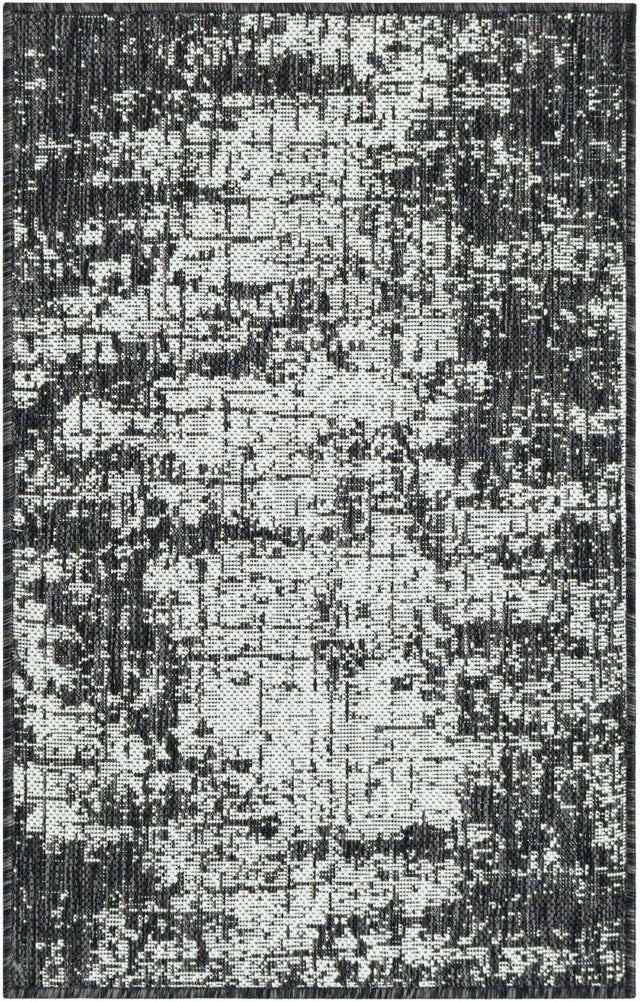 Black and White 2' x 3' 1 Outdoor Modern Rectangle Area Rug Weather Resistant for Patio, Deck, Terrace, Balcony, Porch 100% Polypropylene Modern Outside Carpet for Sale at Rug Engine