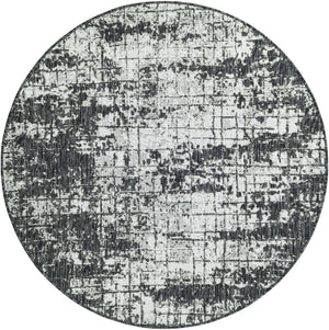 Black and White 4' 1 x 4' 1 Outdoor Modern Round Area Rug Weather Resistant for Patio, Deck, Terrace, Balcony, Porch 100% Polypropylene Modern Outside Carpet for Sale at Rug Engine