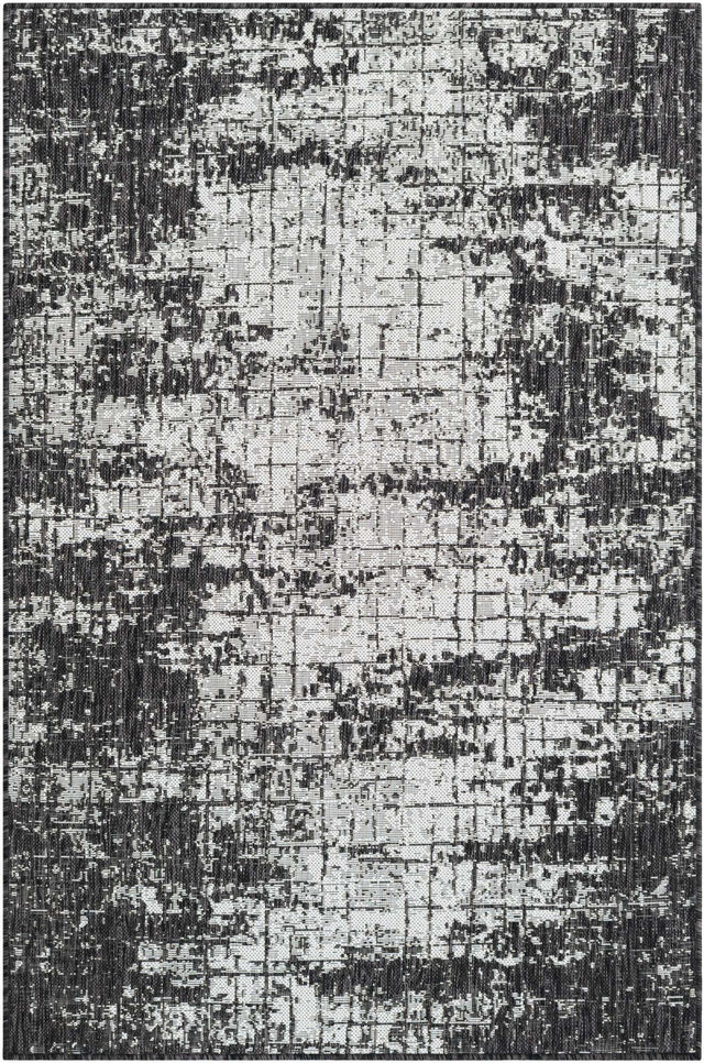 Black and White 4' 1 x 6' 1 Outdoor Modern Rectangle Area Rug Weather Resistant for Patio, Deck, Terrace, Balcony, Porch 100% Polypropylene Modern Outside Carpet for Sale at Rug Engine
