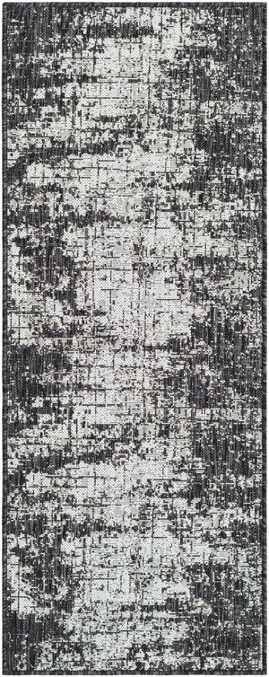 Black and White 2' x 5' 3 Outdoor Modern Runner Area Rug Weather Resistant for Patio, Deck, Terrace, Balcony, Porch 100% Polypropylene Modern Outside Carpet for Sale at Rug Engine