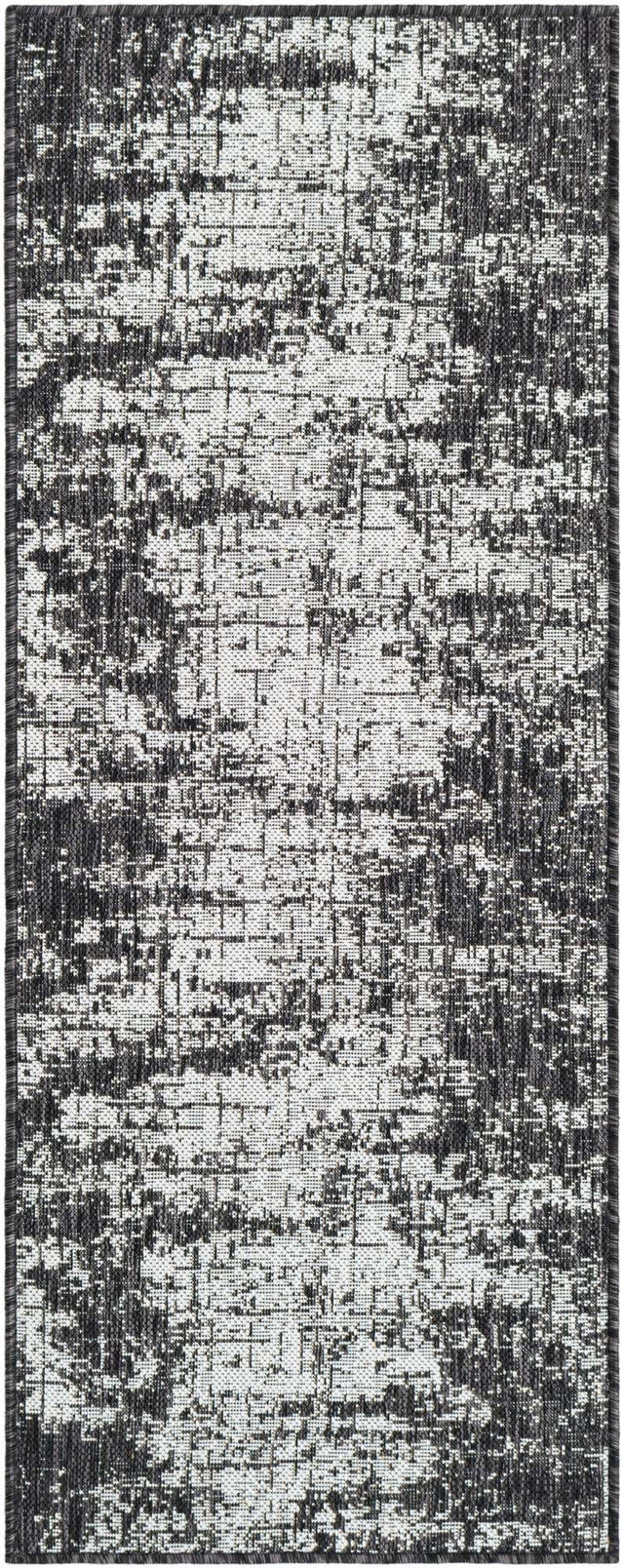 Black and White 2' x 5' 3 Outdoor Modern Runner Area Rug Weather Resistant for Patio, Deck, Terrace, Balcony, Porch 100% Polypropylene Modern Outside Carpet for Sale at Rug Engine