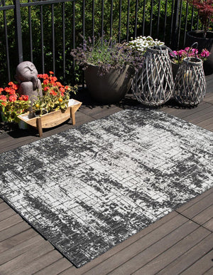 Black and White 9' x 12' Outdoor Modern Rectangle Area Rug Weather Resistant for Patio, Deck, Terrace, Balcony, Porch 100% Polypropylene Modern Outside Carpet for Sale at Rug Engine
