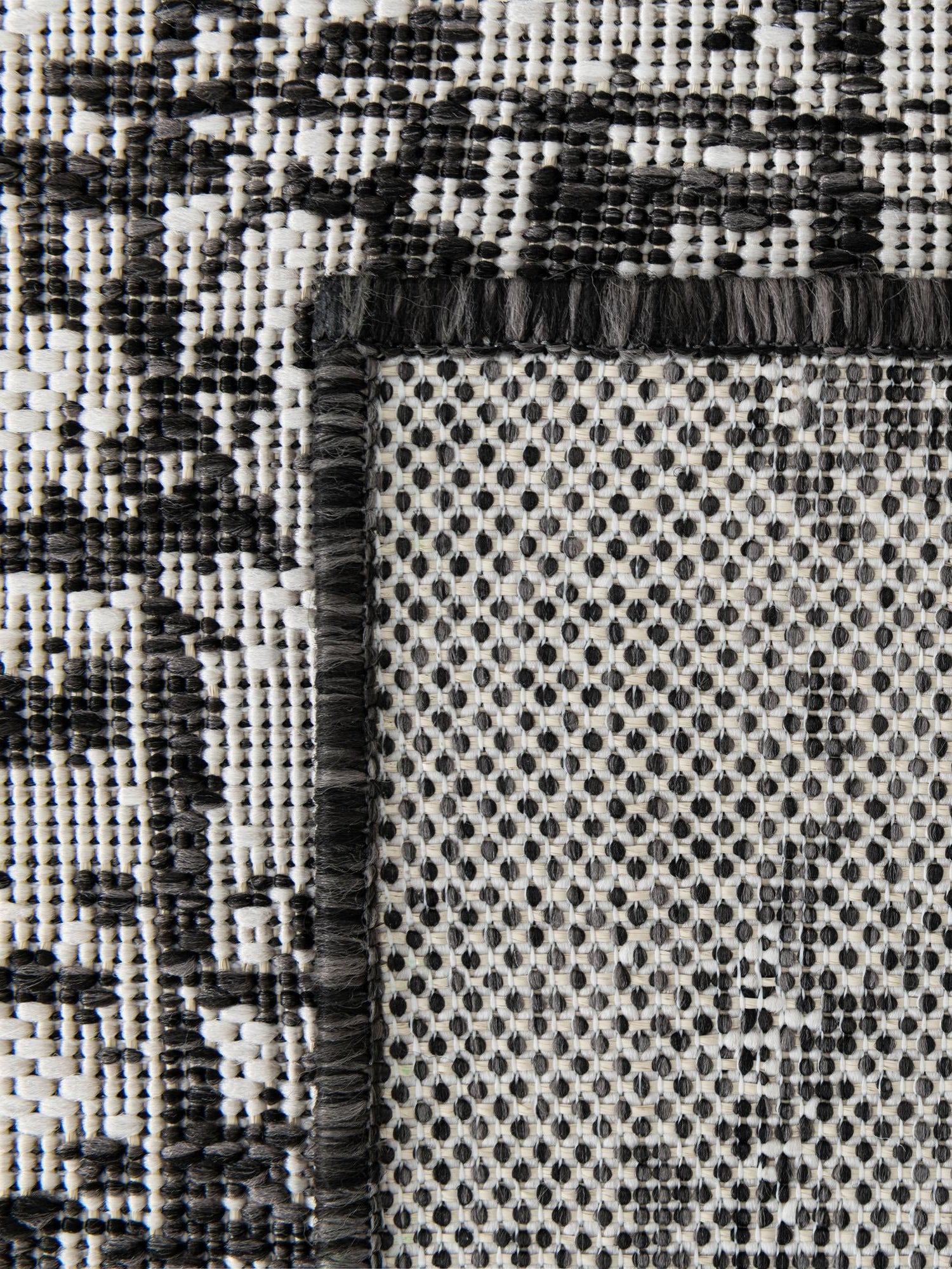 Black and White 7' 1 x 10' Outdoor Modern Rectangle Area Rug Weather Resistant for Patio, Deck, Terrace, Balcony, Porch 100% Polypropylene Modern Outside Carpet for Sale at Rug Engine