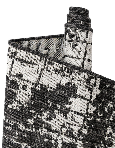 Black and White 9' x 12' Outdoor Modern Rectangle Area Rug Weather Resistant for Patio, Deck, Terrace, Balcony, Porch 100% Polypropylene Modern Outside Carpet for Sale at Rug Engine