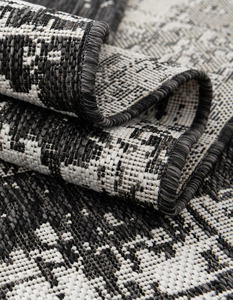 Black and White 9' x 12' Outdoor Modern Rectangle Area Rug Weather Resistant for Patio, Deck, Terrace, Balcony, Porch 100% Polypropylene Modern Outside Carpet for Sale at Rug Engine