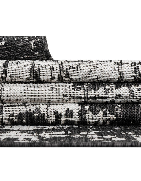 Black and White 9' x 12' Outdoor Modern Rectangle Area Rug Weather Resistant for Patio, Deck, Terrace, Balcony, Porch 100% Polypropylene Modern Outside Carpet for Sale at Rug Engine