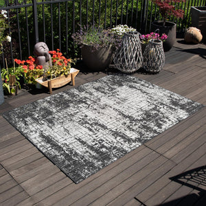 Black and White 9' x 12' Outdoor Modern Rectangle Area Rug Weather Resistant for Patio, Deck, Terrace, Balcony, Porch 100% Polypropylene Modern Outside Carpet for Sale at Rug Engine