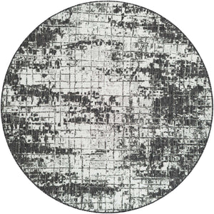 Black and White 6' 1 x 6' 1 Outdoor Modern Round Area Rug Weather Resistant for Patio, Deck, Terrace, Balcony, Porch 100% Polypropylene Modern Outside Carpet for Sale at Rug Engine