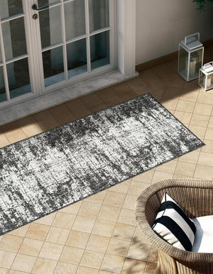 Black and White 2' x 5' 3 Outdoor Modern Runner Area Rug Weather Resistant for Patio, Deck, Terrace, Balcony, Porch 100% Polypropylene Modern Outside Carpet for Sale at Rug Engine