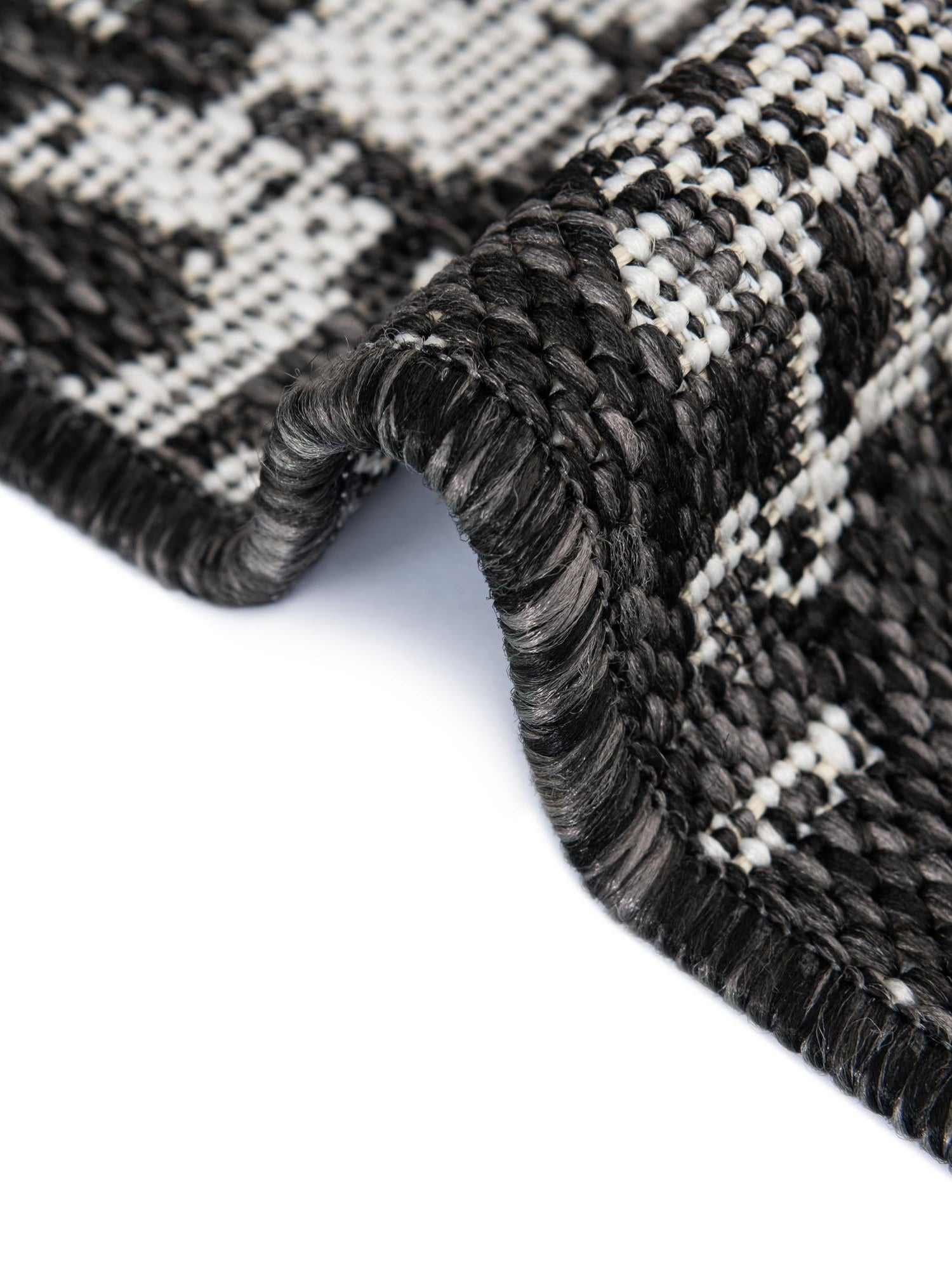 Black and White 2' x 5' 3 Outdoor Modern Runner Area Rug Weather Resistant for Patio, Deck, Terrace, Balcony, Porch 100% Polypropylene Modern Outside Carpet for Sale at Rug Engine