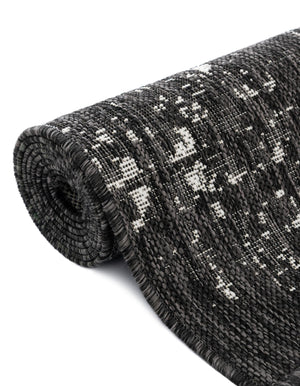 Black and White 2' x 6' 1 Outdoor Modern Runner Area Rug Weather Resistant for Patio, Deck, Terrace, Balcony, Porch 100% Polypropylene Modern Outside Carpet for Sale at Rug Engine