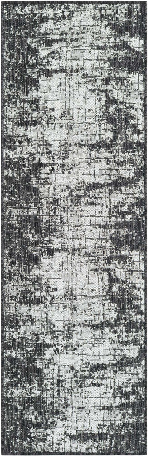 Black and White 2' x 6' 1 Outdoor Modern Runner Area Rug Weather Resistant for Patio, Deck, Terrace, Balcony, Porch 100% Polypropylene Modern Outside Carpet for Sale at Rug Engine