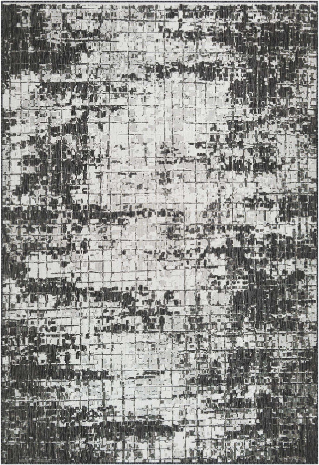 Black and White 7' 1 x 10' Outdoor Modern Rectangle Area Rug Weather Resistant for Patio, Deck, Terrace, Balcony, Porch 100% Polypropylene Modern Outside Carpet for Sale at Rug Engine