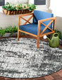 Black and White 4' 1 x 4' 1 Outdoor Modern Round Area Rug Weather Resistant for Patio, Deck, Terrace, Balcony, Porch 100% Polypropylene Modern Outside Carpet for Sale at Rug Engine