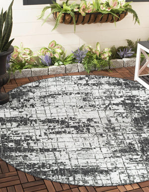 Black and White 3' 1 x 3' 1 Outdoor Modern Round Area Rug Weather Resistant for Patio, Deck, Terrace, Balcony, Porch 100% Polypropylene Modern Outside Carpet for Sale at Rug Engine