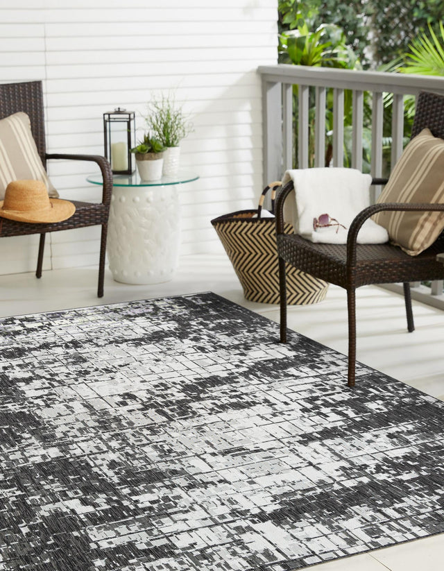 Black and White 12' x 12' Outdoor Modern Square Area Rug Weather Resistant for Patio, Deck, Terrace, Balcony, Porch 100% Polypropylene Modern Outside Carpet for Sale at Rug Engine