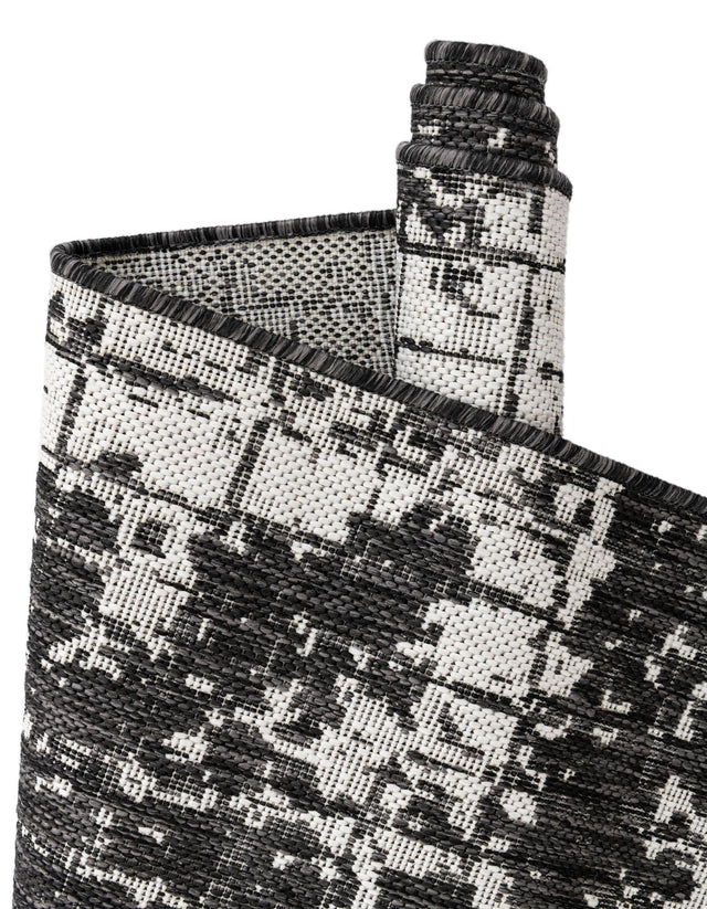Black and White 10' x 10' Outdoor Modern Square Area Rug Weather Resistant for Patio, Deck, Terrace, Balcony, Porch 100% Polypropylene Modern Outside Carpet for Sale at Rug Engine